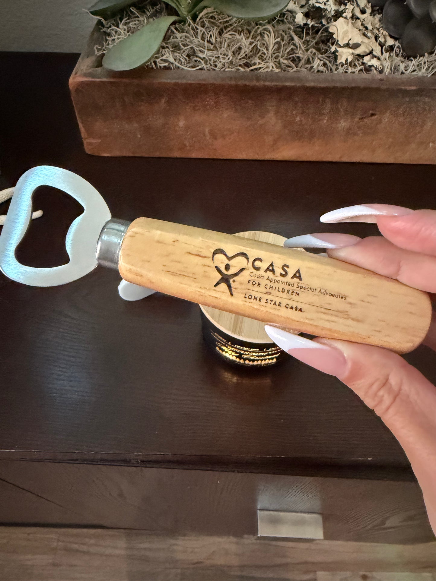 Custom Engraved Bamboo Handle Bottle Opener – Double Sided