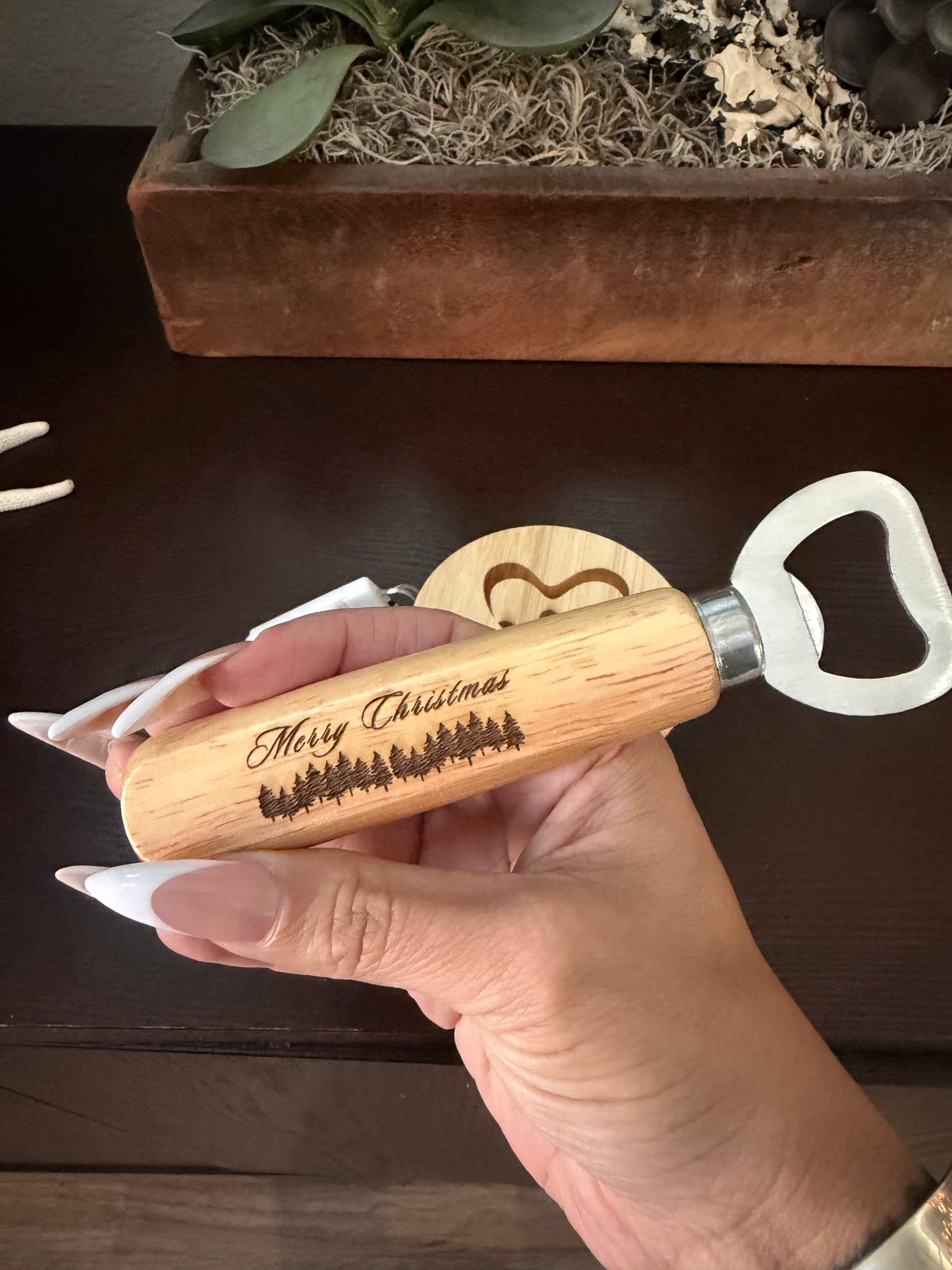 Custom Engraved Bamboo Handle Bottle Opener – Double Sided